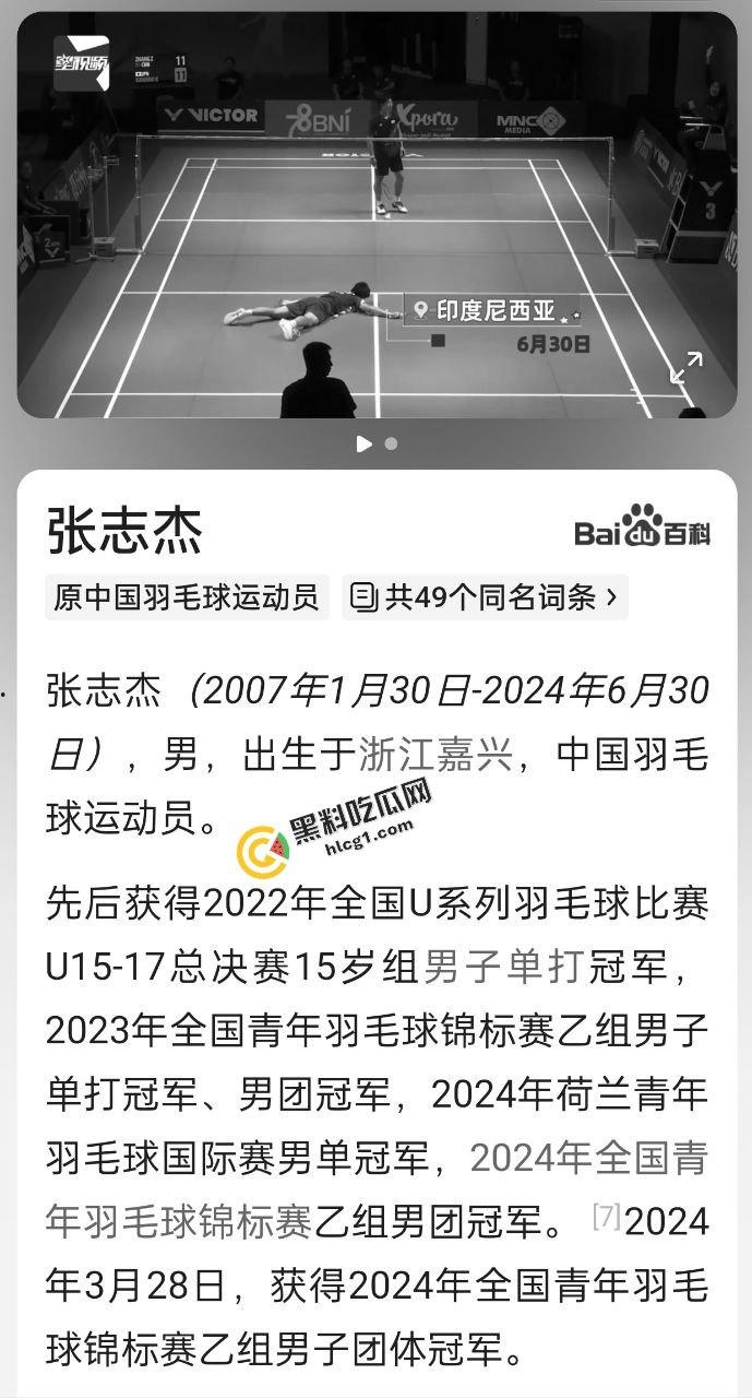 全网热搜！中国羽毛球员小将 张志杰 比赛中途昏厥去世 令人悲痛 现场视频直达-6